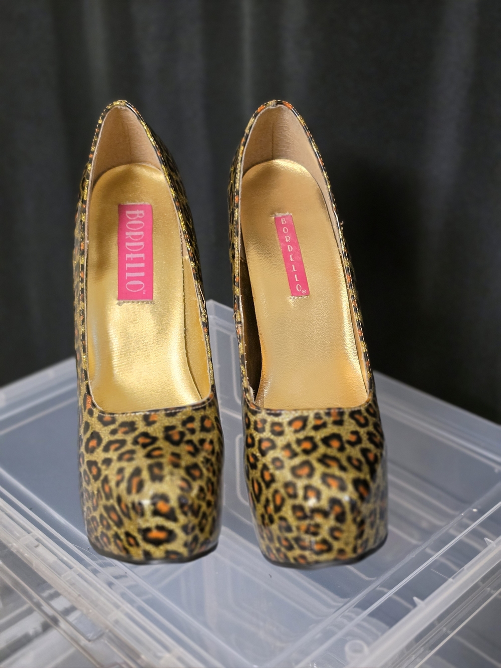 Bordello Leopard Platform Pumps in Gold and Brown